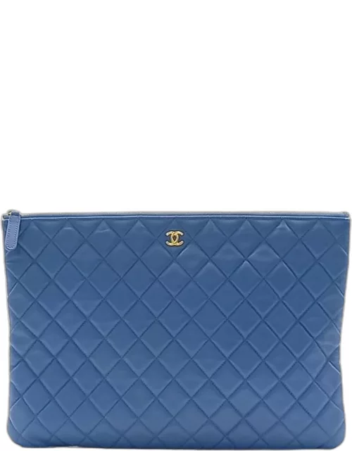 Chanel Blue Leather Large Clutch