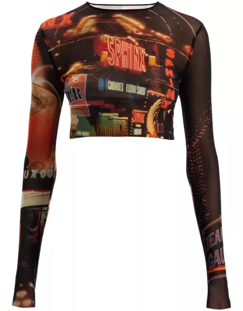 JEAN PAUL GAULTIER pigalle printed tulle crop top with