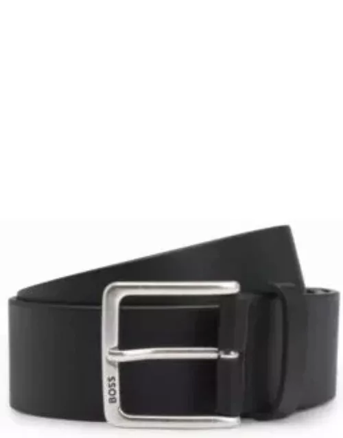 Italian-leather belt with polished branded buckle- Black Men's Business Belt