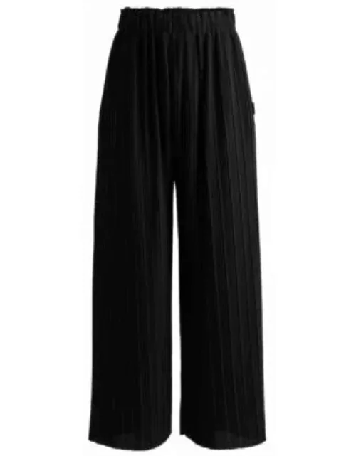 Regular-fit high-rise trousers in pliss crepe- Black Women's Clothing