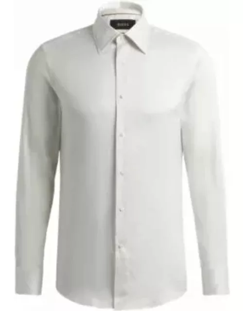 Slim-fit shirt in striped silk and cotton- Silver Men's Shirt