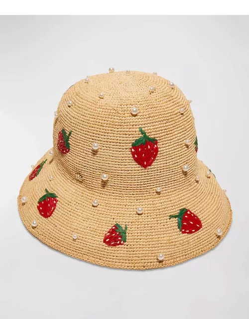 Strawberry Pearly Raffia Bucket Hat