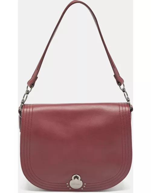 Longchamp Burgundy Leather Cavalcade Saddle Bag