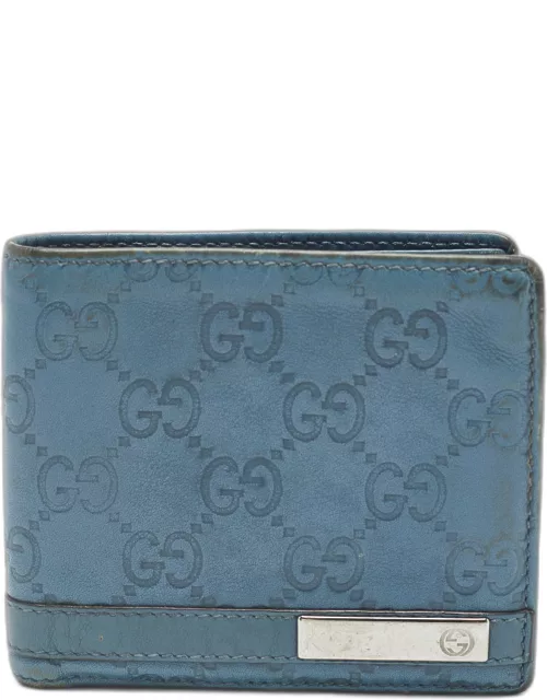 Gucci Blue Guccissima Leather Metal Bar Bifold Wallet