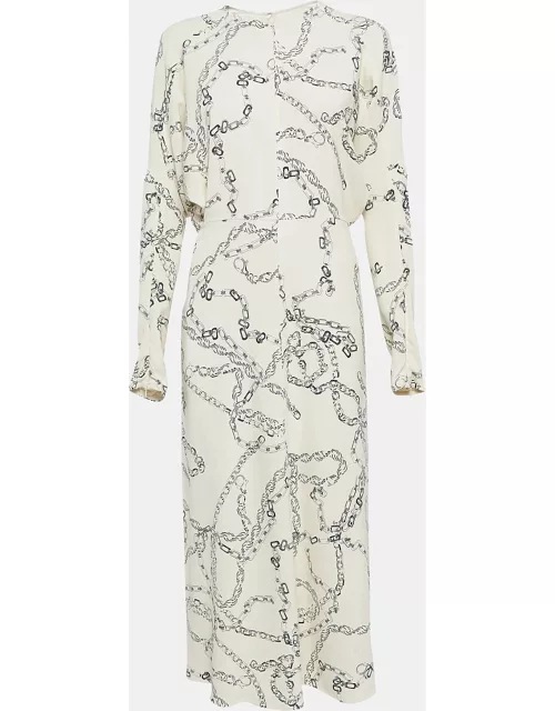 Victoria Beckham Off-White Chain Print Crepe Midi Dress