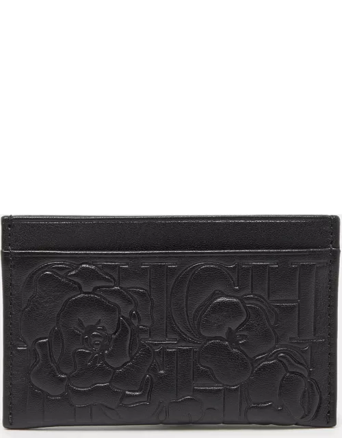 CH Carolina Herrera Black Monogram Embossed Leather Card Holder