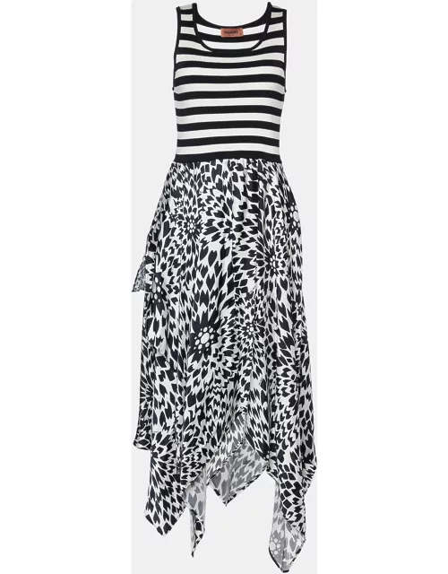 Missoni Monochrome Striped Knit & Satin Asymmetric Dress