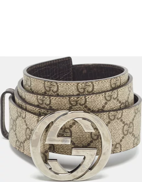 Gucci Beige/Brown GG Supreme Canvas Interlocking G Buckle Belt 100C