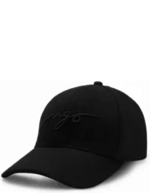 Wool-blend cap with embroidered handwritten logo- Black Women's Hats and Glove