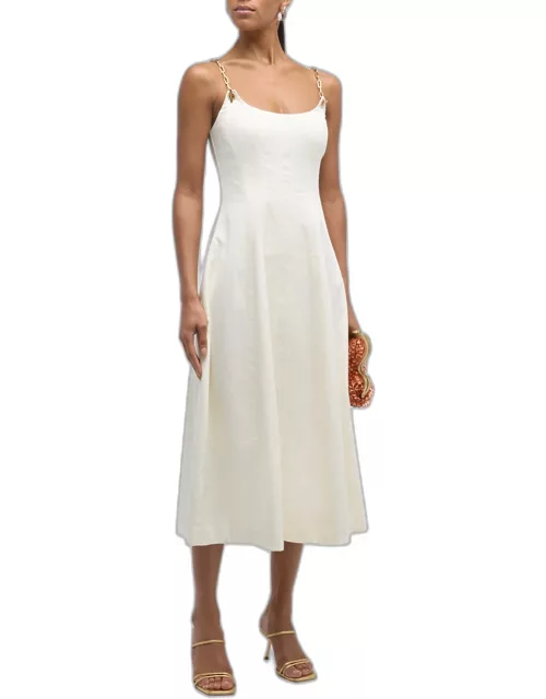 Kendra Chain-Strap Cotton Sateen Midi Dres