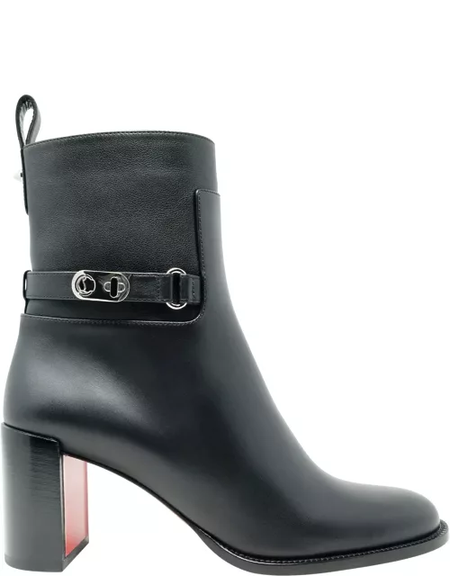 Christian Louboutin Black Leather Lock Booty 70 Ankle Boot