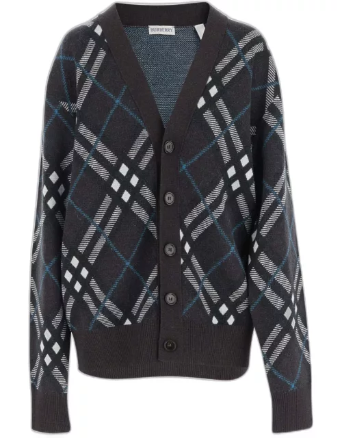 Burberry Wool Blend Cardigan With Check Pattern