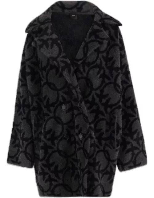 Pinko Double-breasted Coat In Technical Fabric With Logo