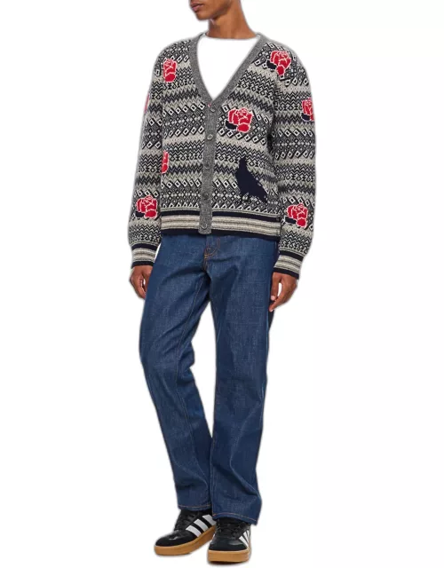 Thom Browne V Neck Cardigan In Shetland Wool And Mohair