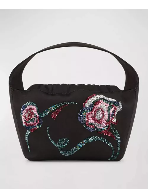 Mini Sequined Satin Top-Handle Bag