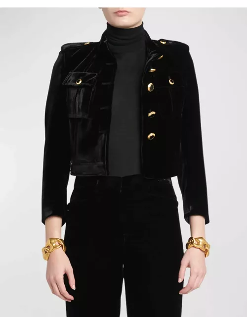 Velvet Military Jacket with Button Detail