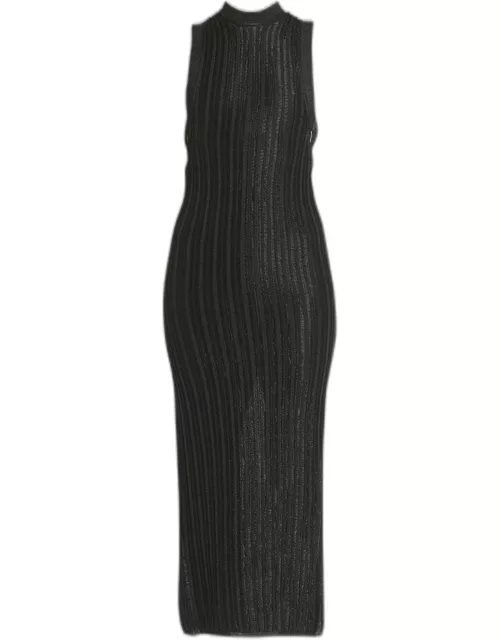 Lurex Ribbed Knit Midi Dres