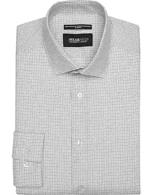 Awearness Kenneth Cole Big & Tall Men's Slim Fit Ultra Performance Stretch Check Dress Shirt Lt Green Check