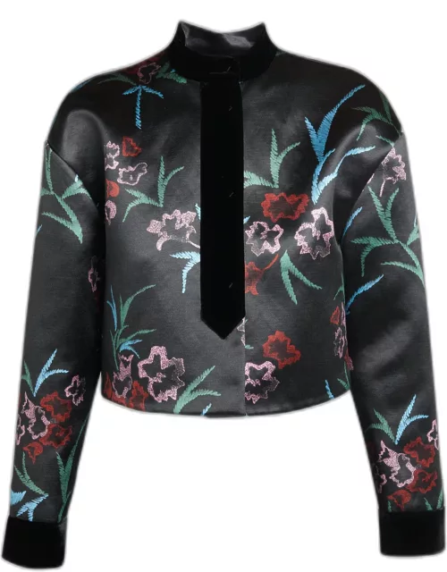 Silk-Blend Floral Shirt Jacket