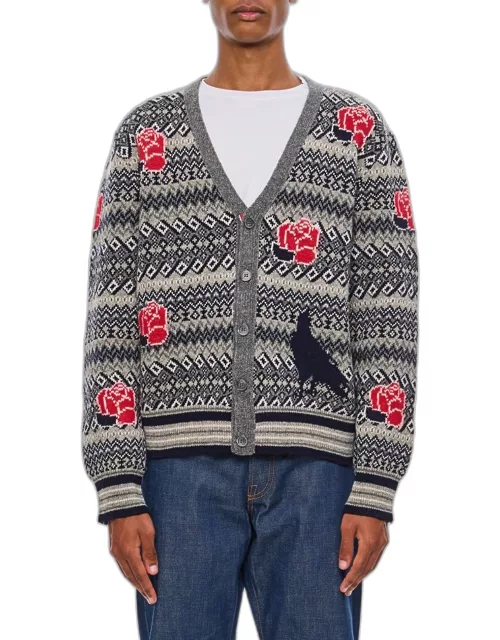 Thom Browne V Neck Cardigan In Shetland Wool And Mohair Multicolor