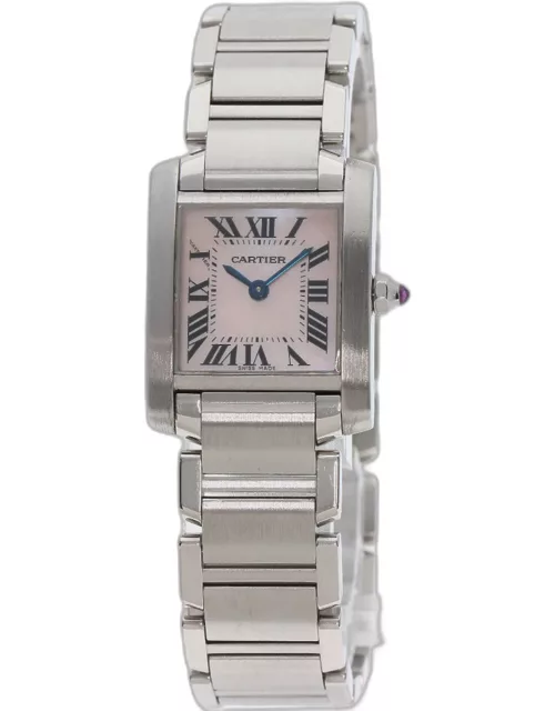 Cartier Pink Shell Stainless Steel Tank Francaise Quartz Women's Wristwatch 20.5 m