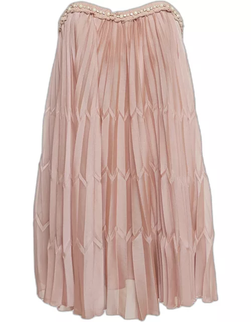 Elisabetta Franchi Pink Pearl Detail Chiffon Strapless Mini Dress