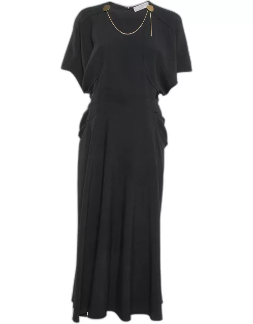 Victoria Beckham Black Chain Embellished Crepe Midi Dress
