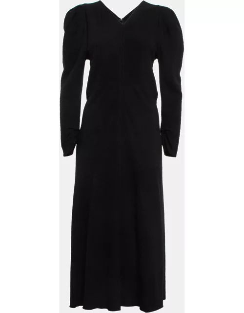 Isabel Marant Black Textured Wool Blend Ruched Midi Dress