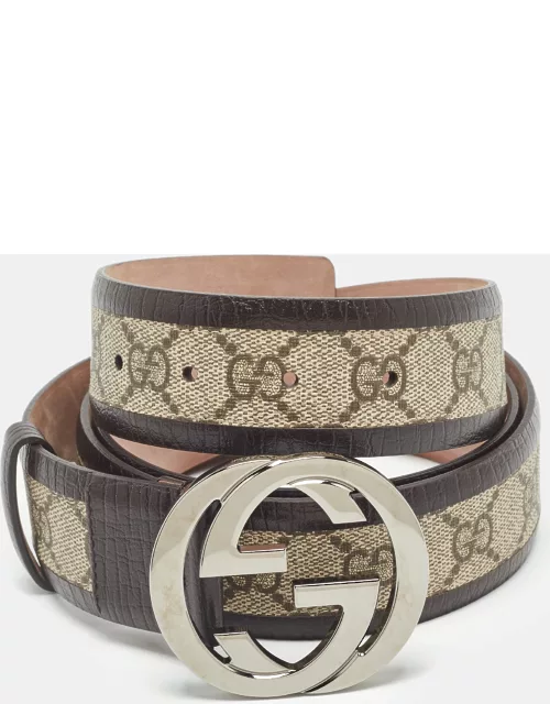 Gucci Brown/Beige GG Supreme Canvas and Leather Interlocking G Belt 120C