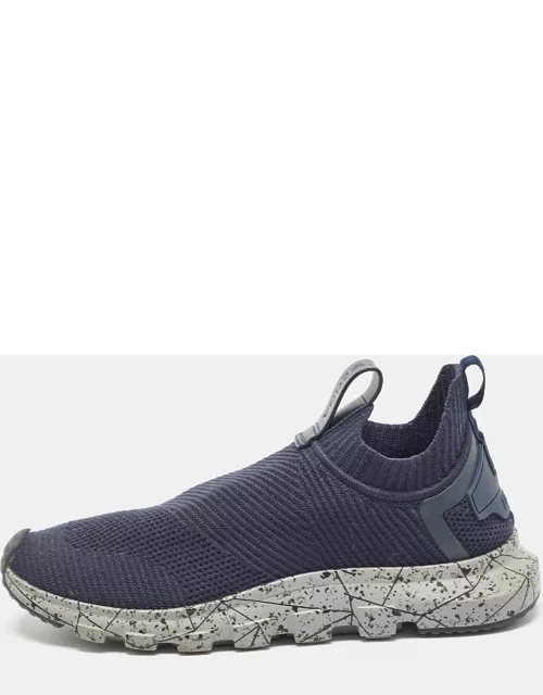 Ermenegildo Zegna Navy Blue Knit Fabric Slip On Sneakers Sneaker
