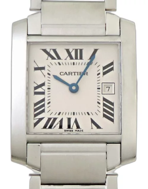 Cartier Silver Stainless Steel Tank Francaise W51011Q3 Quartz Women's Wristwatch 25 m
