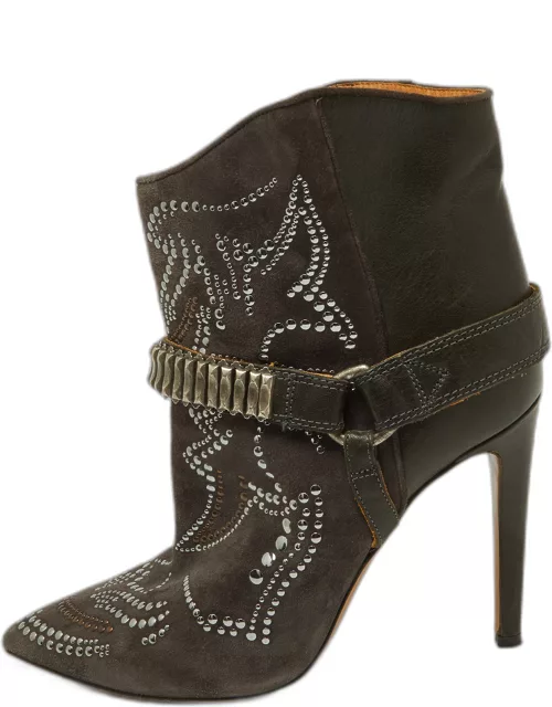 Isabel Marant Brown Suede Studded Pointed Toe Ankle Boot