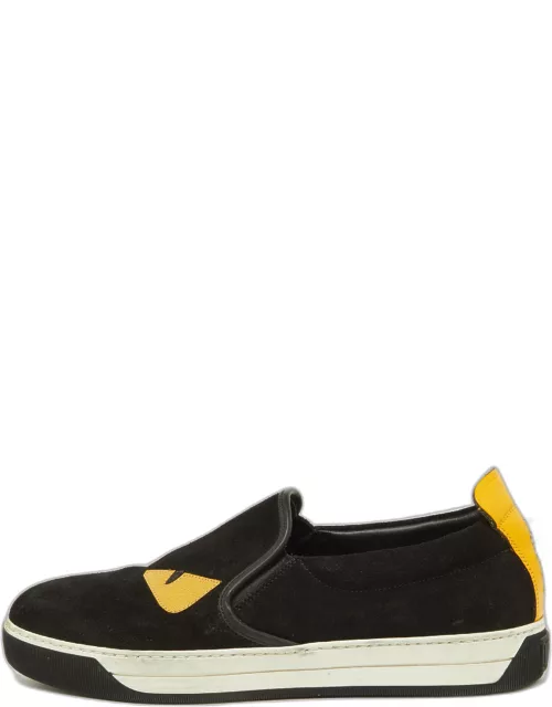 Fendi Black/Yellow Suede and Leather Monster Eye Slip On Sneaker
