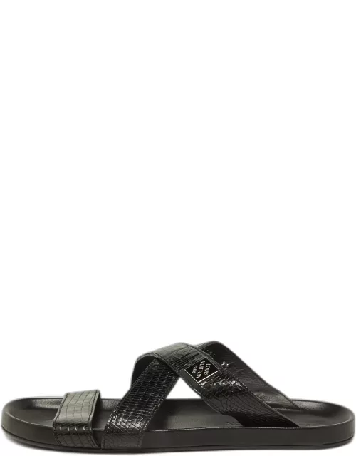 Louis Vuitton Black Lizard Leather Criss Cross Flat Sandals 43