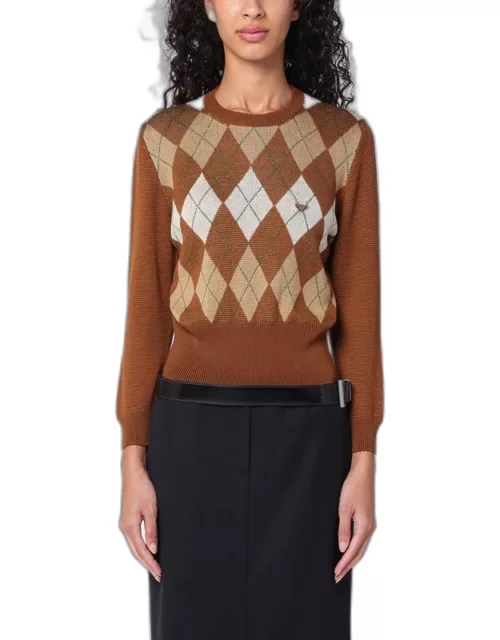 Tobacco-coloured sweater with Argyle pattern