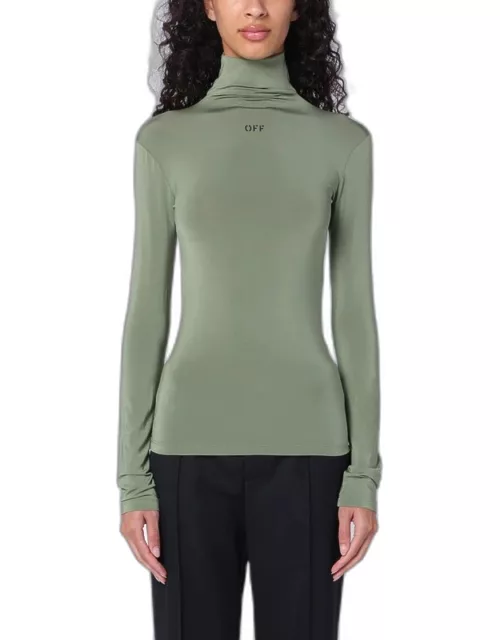 Green viscose turtleneck sweater with logo