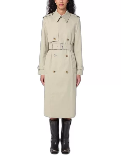 Double-breasted trench coat with greige belt