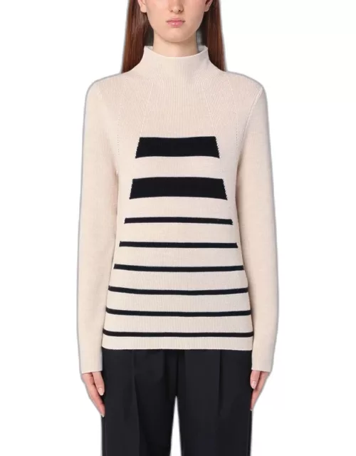 Cream/black wool turtleneck sweater