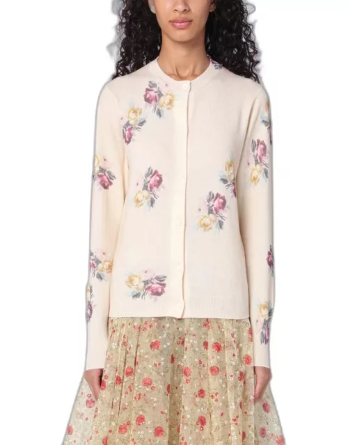 Ivory cardigan with floral print