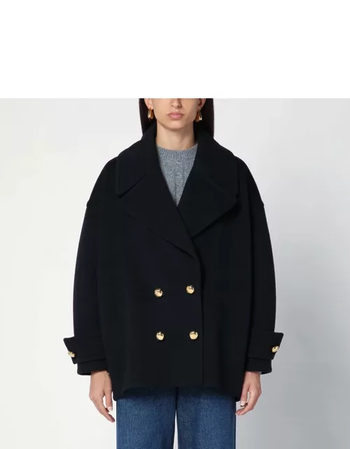 Blue wool double-breasted coat