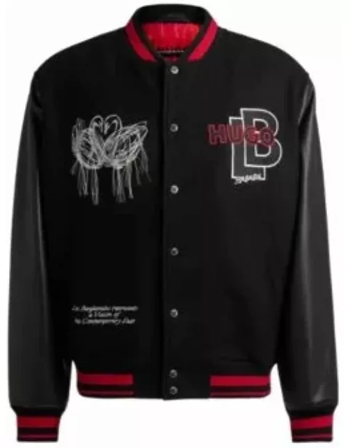 HUGO x Les Benjamins bomber jacket with special graphics- Black Men's Leather Jacket