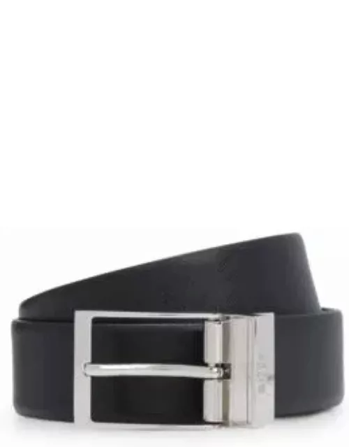 Reversible belt in Italian leather with polished hardware- Black Men's Business Belt