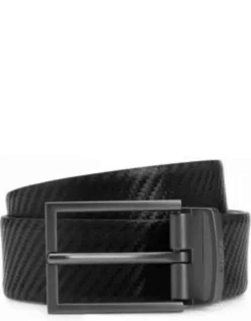 Italian-leather reversible belt with branded keeper- Black Men's Casual Belt