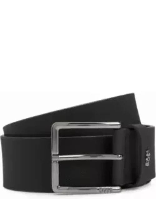 Embossed-leather belt with pin buckle and logo keeper- Black Men's Casual Belt