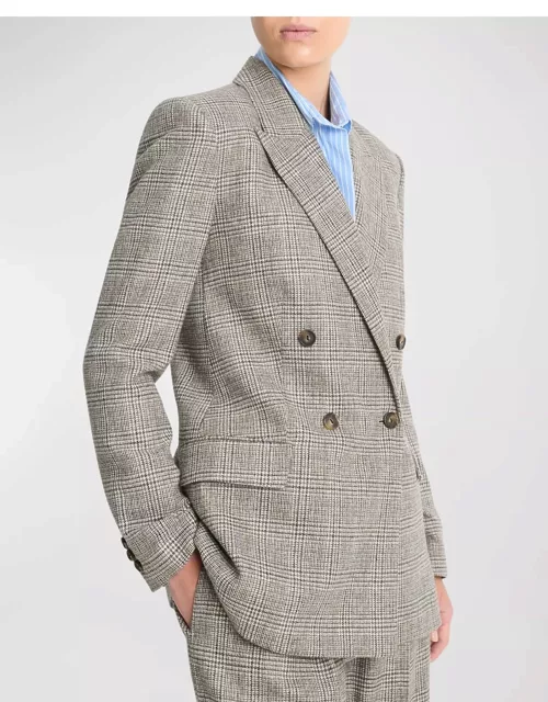 Plaid Wool-Blend Double-Breasted Blazer
