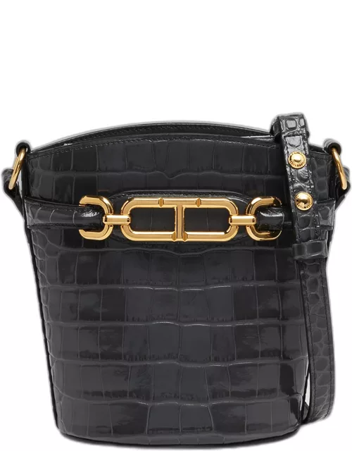 Whitney Small Bucket Bag in Shiny Croc-Embossed Leather