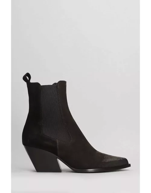 Elena Iachi Texan Ankle Boots In Brown Suede