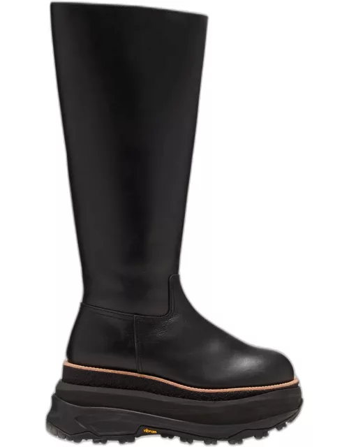 Leather Knee-High Chunky Moto Boot