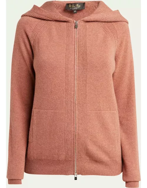 Merano Cashmere Zip-Front Hoodie Sweater