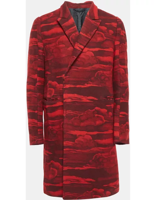 Kenzo Red Cloud Print Wool Mid-Length Coat